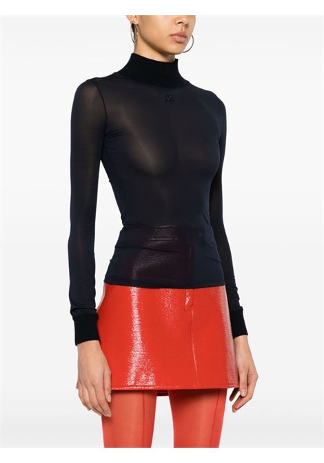 maglia nera semitrasparente a collo alto con logo ricamato Courrèges COURRÈGES | PERJTO029JS00887075