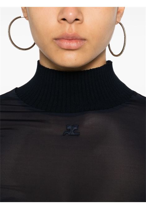 maglia nera semitrasparente a collo alto con logo ricamato Courrèges COURRÈGES | PERJTO029JS00887075
