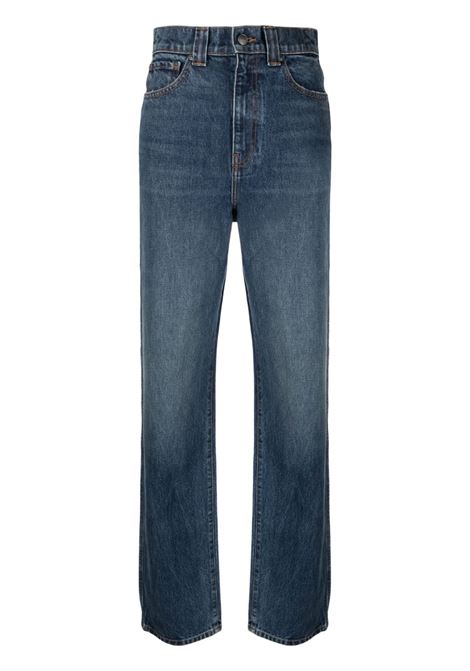 jeans a gamba dritta in cotone blu con passanti per cintura KHAITE | 1122908099-ALBI099
