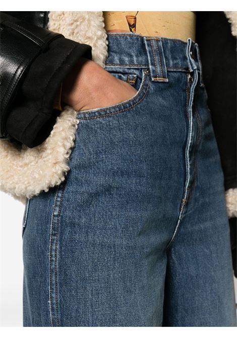 jeans a gamba dritta in cotone blu con passanti per cintura KHAITE | 1122908099-ALBI099