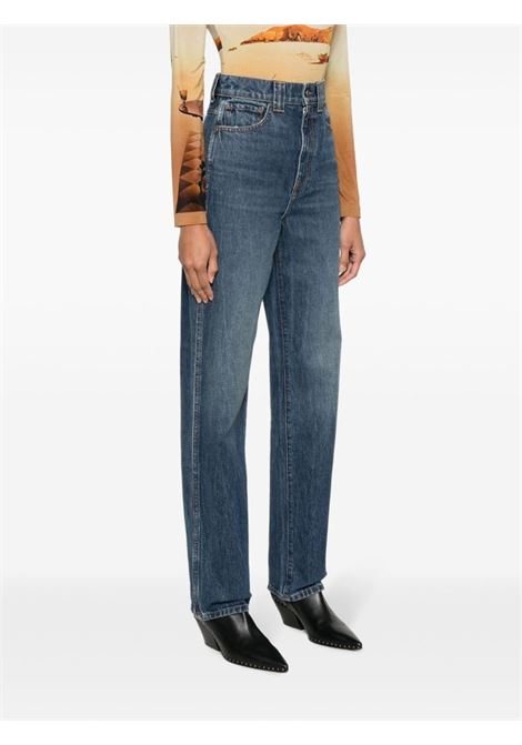 jeans a gamba dritta in cotone blu con passanti per cintura KHAITE | 1122908099-ALBI099