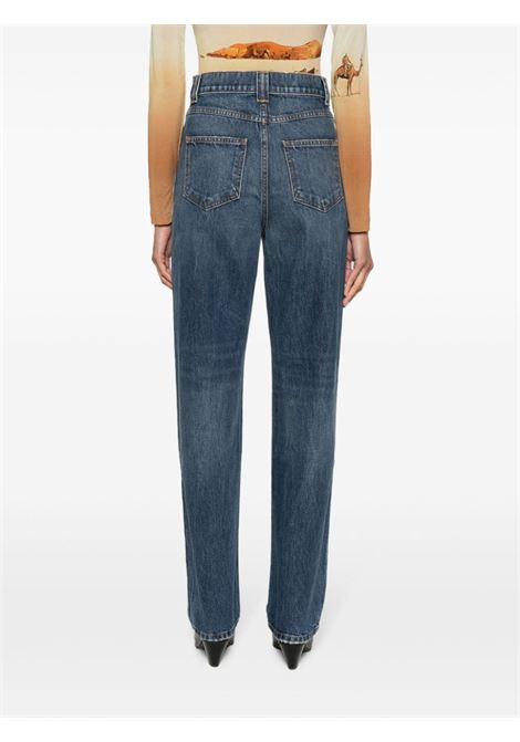 jeans a gamba dritta in cotone blu con passanti per cintura KHAITE | 1122908099-ALBI099